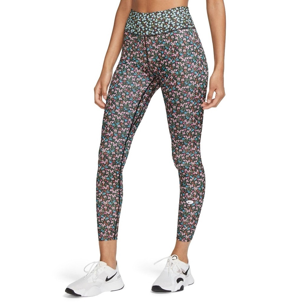 Nike One Floral Ankle Leggings DryFit Pink Blue Black Size S Workout